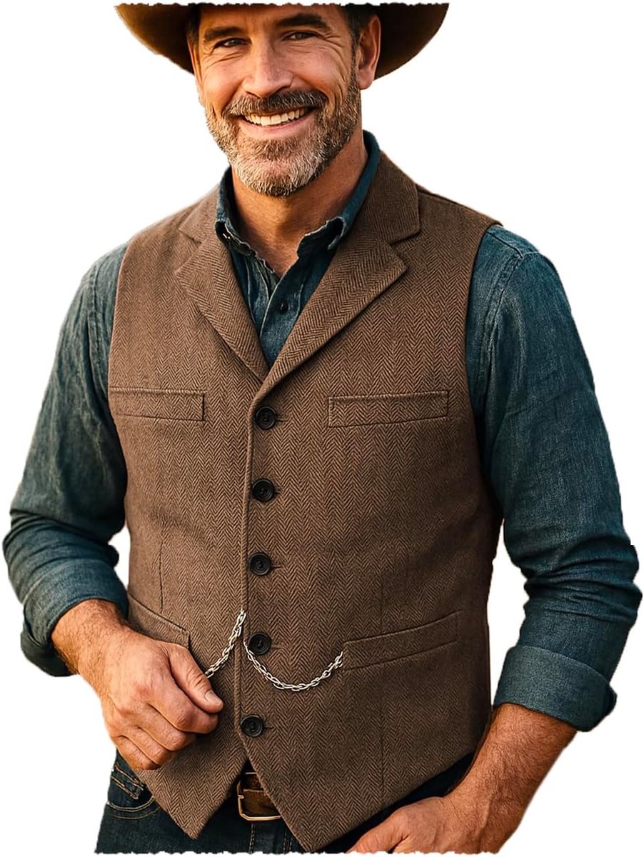 Heren tweed pak vintage vest visgraat wol eindejaarsbal vest getuigen
