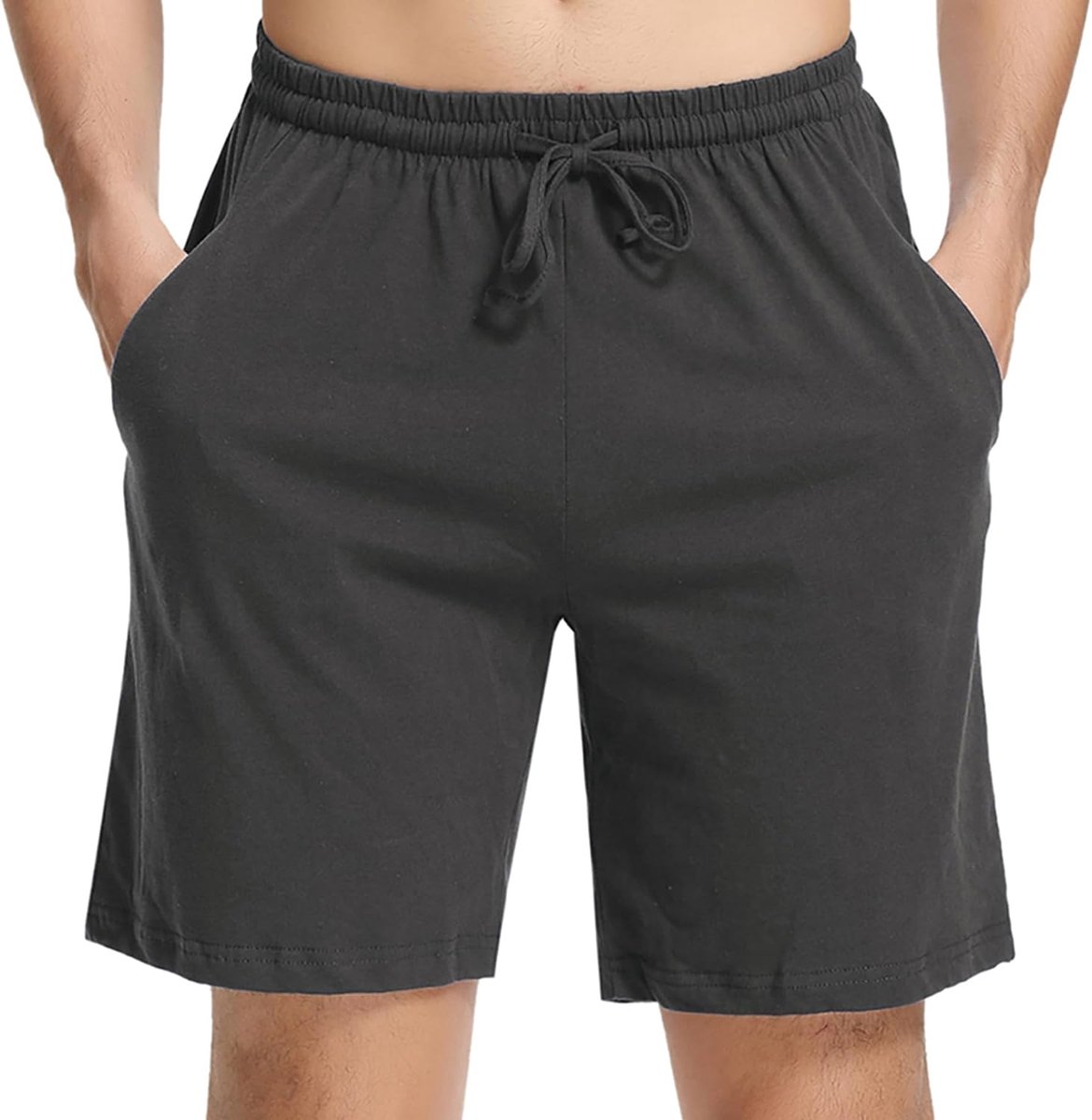 Pyjama shorts katoen korte broek heren pyjama broek bermuda casual korte zomerbroek effen met trekkoord en zakken comfortabel en ademend, 1#donkergrijs, XL