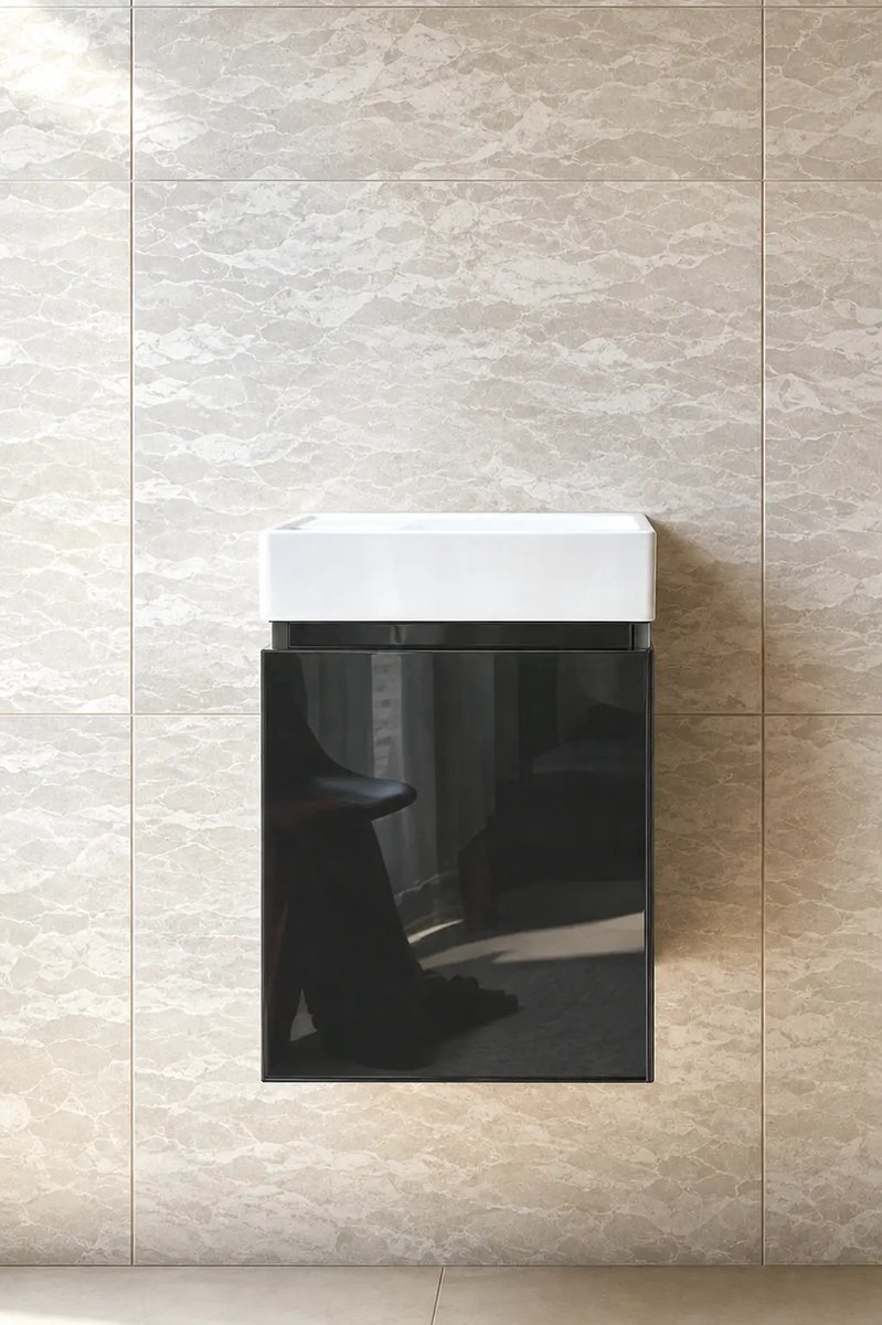 Faizee Home Alkan Badkamermeubel 40 cm – Wastafel – Grijze Onderkast + Wastafel
