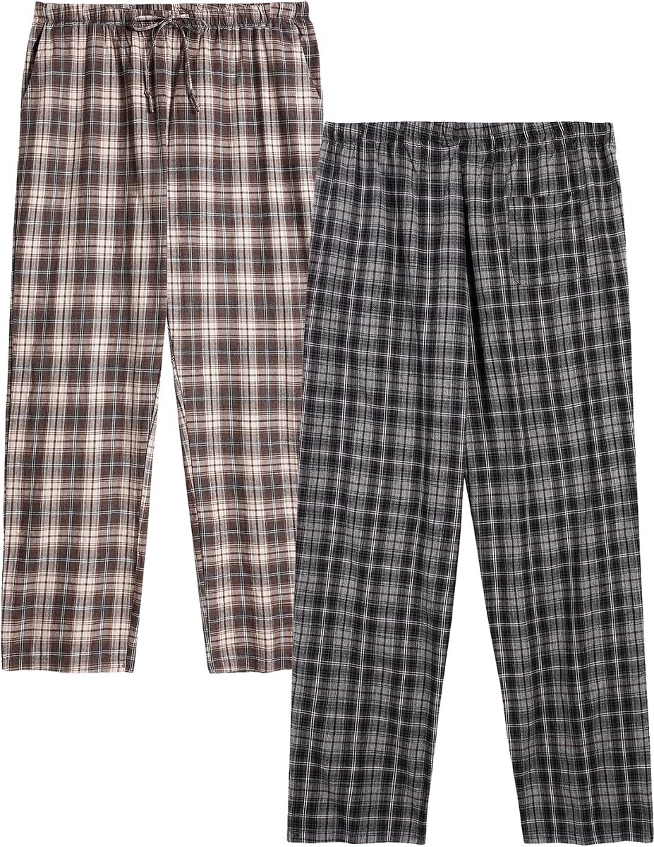 Pyjamabroek voor heren, katoen, geruite pyjamabroek, loungebroek, pyjamabroek, vrijetijdsbroek met zijzakken, recht gesneden