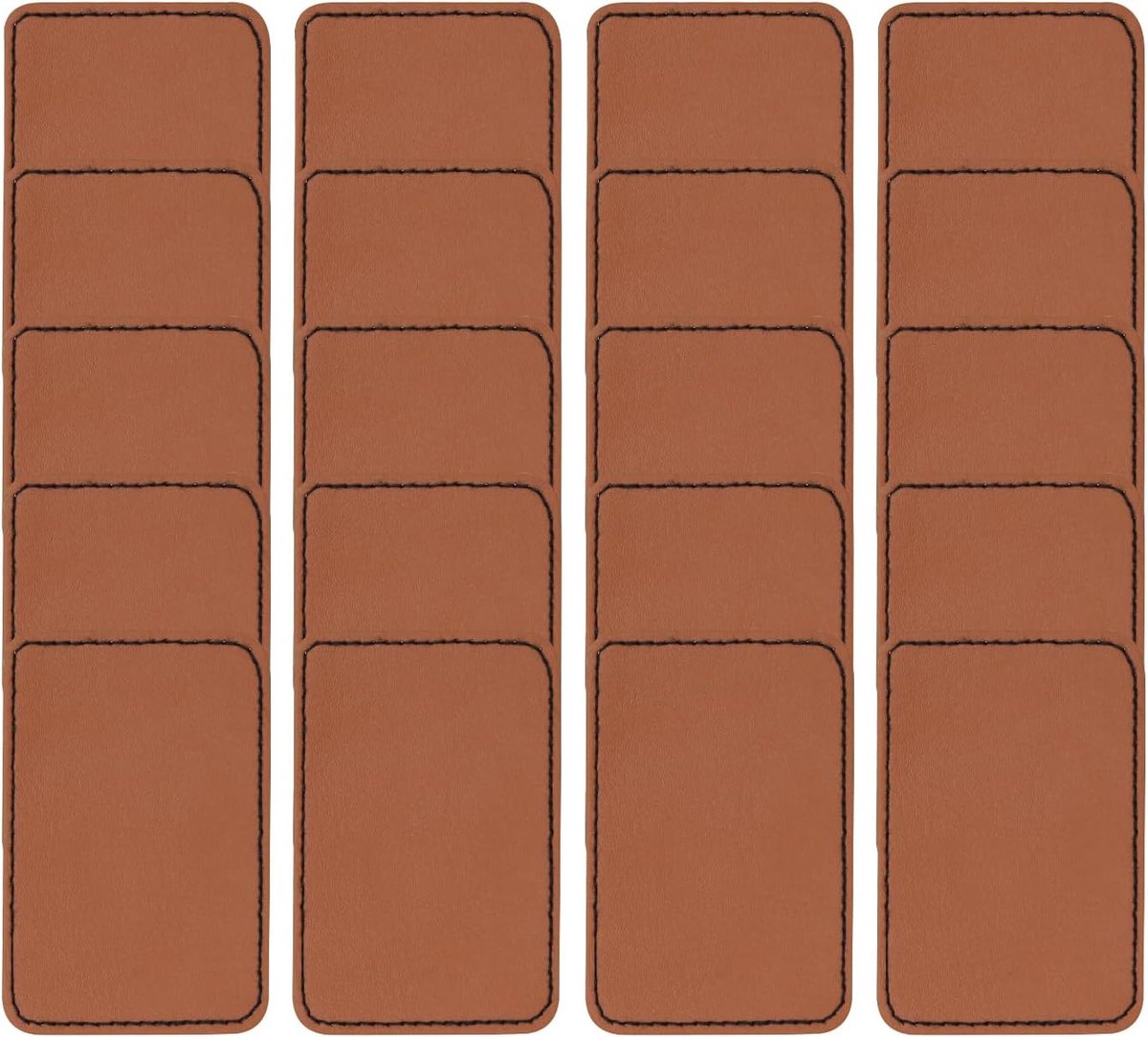 20 Stuks PU Blanco Rechthoekige Lederen Etiketten, Patches Met Lijm Voor Hoeden, Kleding, Schoenen, Jeans, Tassen - 7,6 x 5 cm, Kaki
