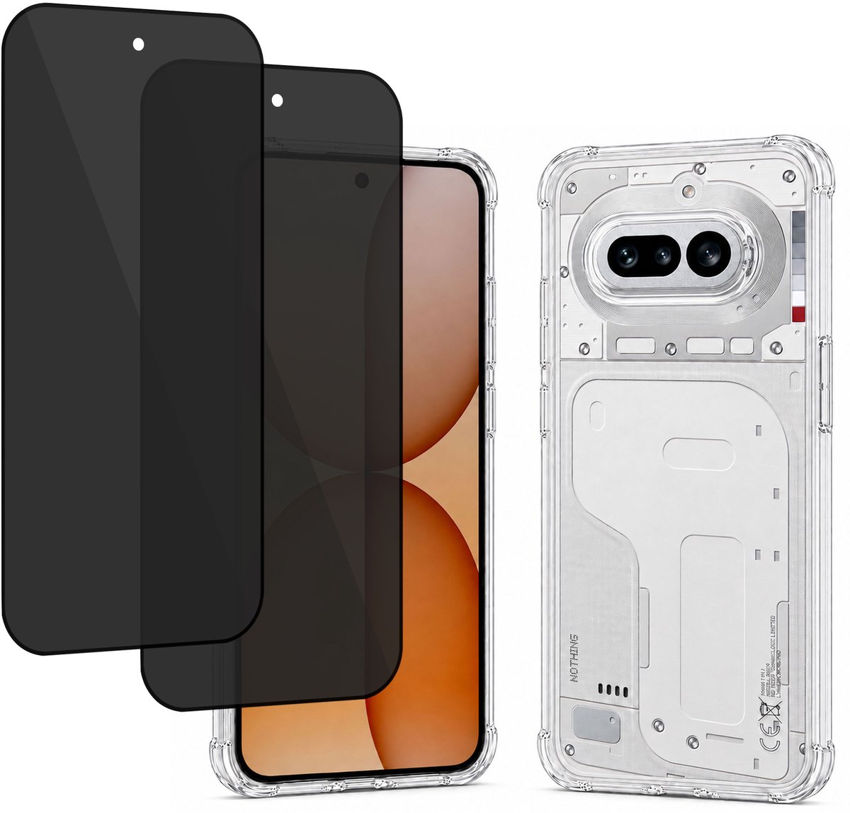 Hoesje + 2x Privacy screenprotector geschikt voor Nothing Phone 4a - Luchtkussens - Siliconen Hoes - Gehard Glas - Transparant - geschikt voor Nothing Phone 4a
