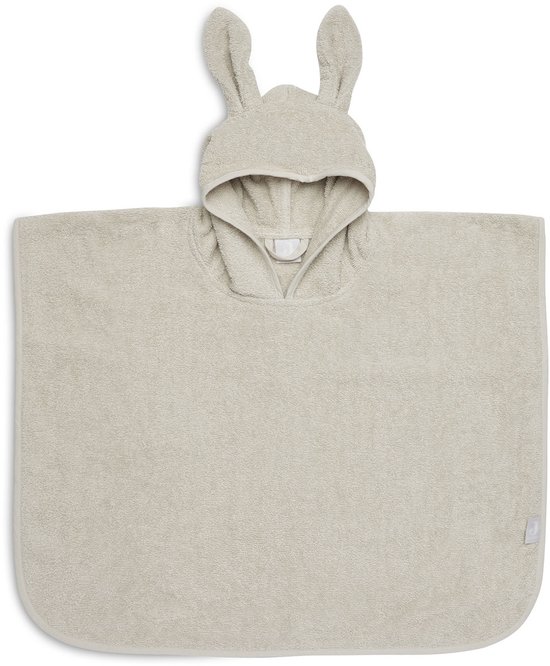 Beige badponcho met capuchon en konijnenoren. Jollein logo op de achterkant.