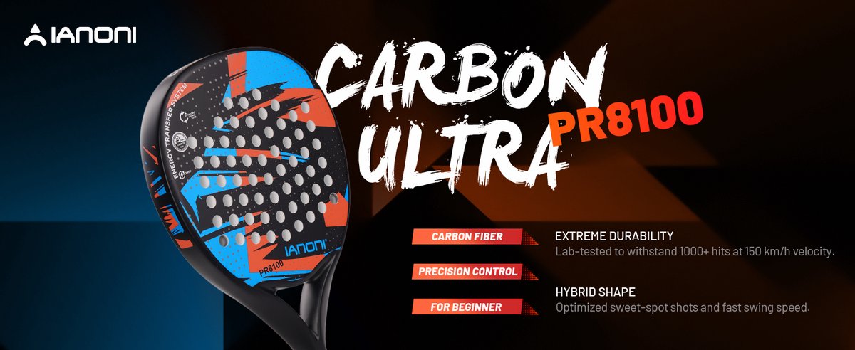IANONI Padel Racket – Carbon Fiber 3-Layer – Power & Controle – Anti-Slip Grip – Unisex – Inclusief Polsband - Blauw - Oranje - Zwart