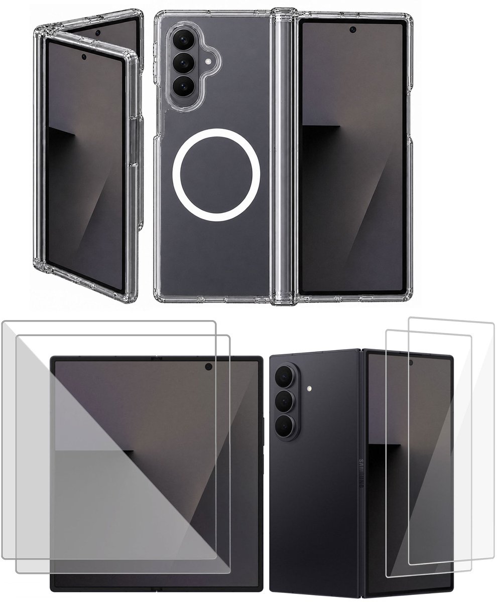 Hoesje + 2x screenprotector geschikt voor Samsung Galaxy Z Fold 8 - Luchtkussens - Magsafe - Siliconen Hoes - Folie - Transparant - geschikt voor Samsung Galaxy Z Fold 8