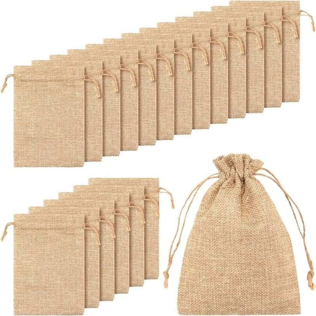Jute zakken met trekkoord - 20 stuks 13 x 18 cm voor bruiloft, geschenken en DIY-projecten