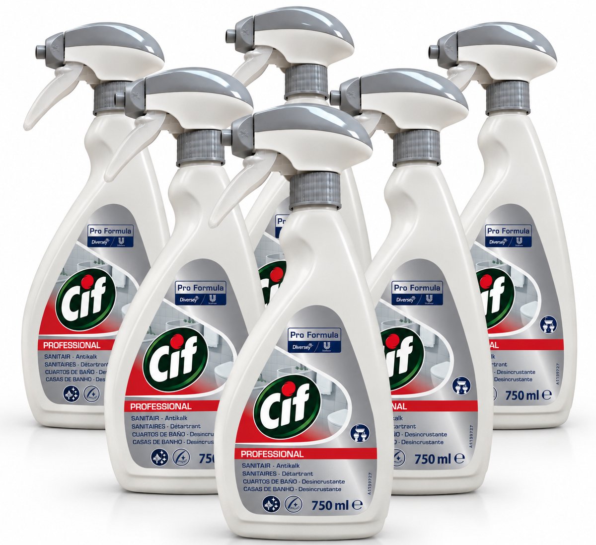 Cif Professional Sanitair Antikalk Spray – Badkamerreiniger & Kalkreiniger – Tegen Kalkaanslag – 6 x 750 ml