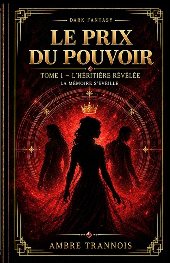Couverture de Le Prix du Pouvoir, avec trois silhouettes devant un cercle magique rouge et une couronne dorée.
