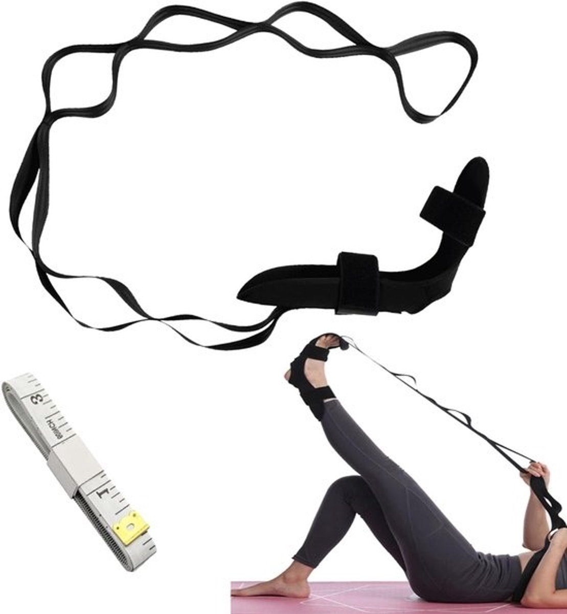 Verstelbare stretchband voor yoga en fitness - leg training, Pilates en gymnastiek - zwart