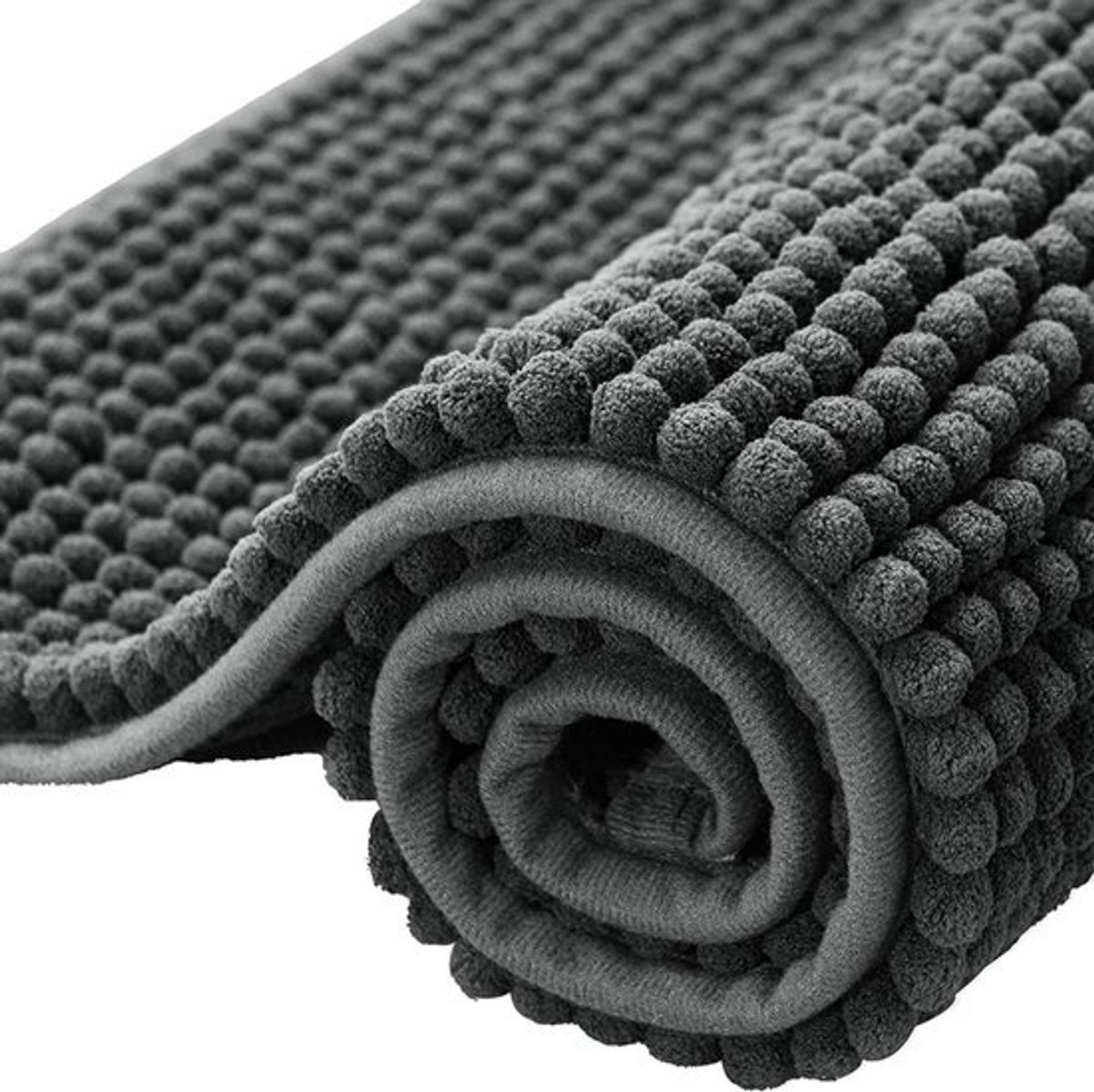 Pluizige antislip badmat - voor badkamer, douche en toilet - in donkergrijs