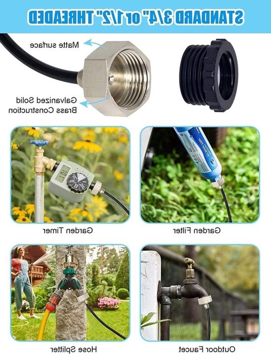 Mistsproeiset - 8 m - Voor verkoeling - Mistsysteem - 9 messing mistsproeiers - Voor tuin, serre en parasol