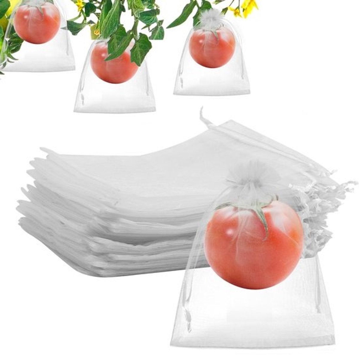 100 stuks fruitbeschermzakken - Met treksluiting - Herbruikbare netten - Voor tuinfruit