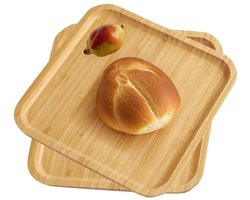 Dailygoods - volumoon Dienblad van natuurlijk bamboehout, 2 stuks, 20 × 20 × 1,5 cm