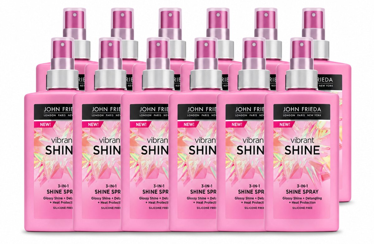 12 x John Frieda – Haarspray – Vibrant Shine Colour 3-in-1 Shine Spray – Glansversterkend – 150 ml - Voordeelverpakking - 12 stuks