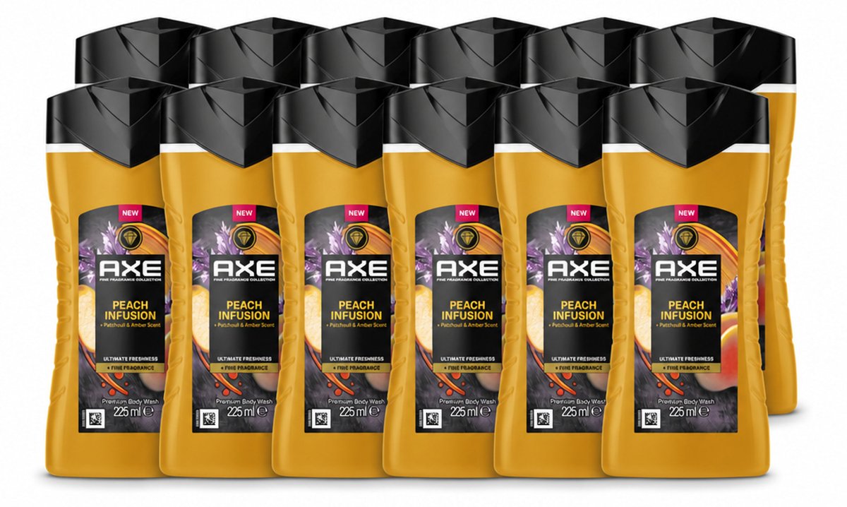 12 x Axe – Douchegel – Peach Infusion – 225 ml - Voordeelverpakking - 12 stuks