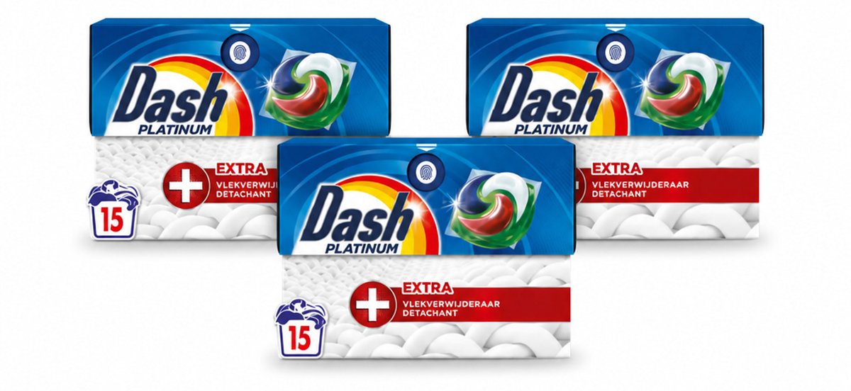 3 x Dash – Wasmiddelcapsules – 4in1 Platinum Pods + Extra Vlekkenverwijderaar – 15 capsules - Bulkverpakking - 3 stuks