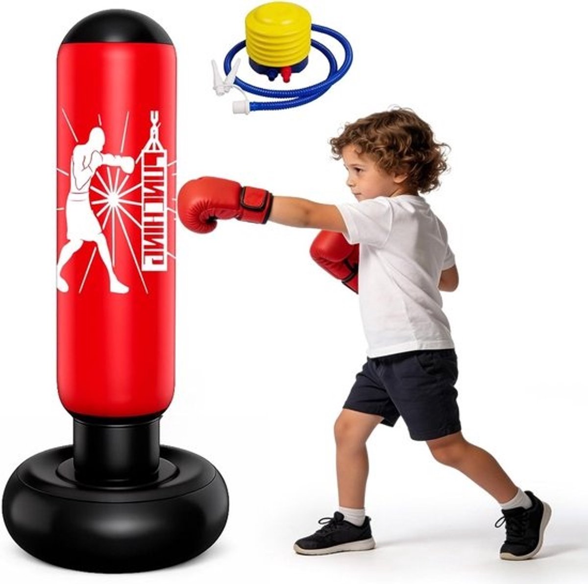 Opblaasbare punchingbag van 160 cm voor kinderen van 6-12 jaar - voor karate, kickboksen en taekwondotraining