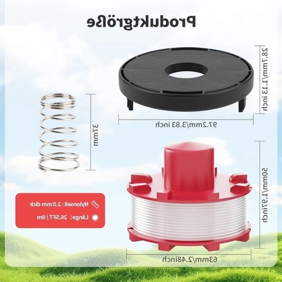 2 mm Grastrimmer Spoel, 8 m Lengte, Geschikt voor Einhell Trimmers, Inclusief 4 Spoelen, 1 Dop en 1 Veer, Tuinaccessoires voor Efficiënt Grastrimmen — afbeelding 3