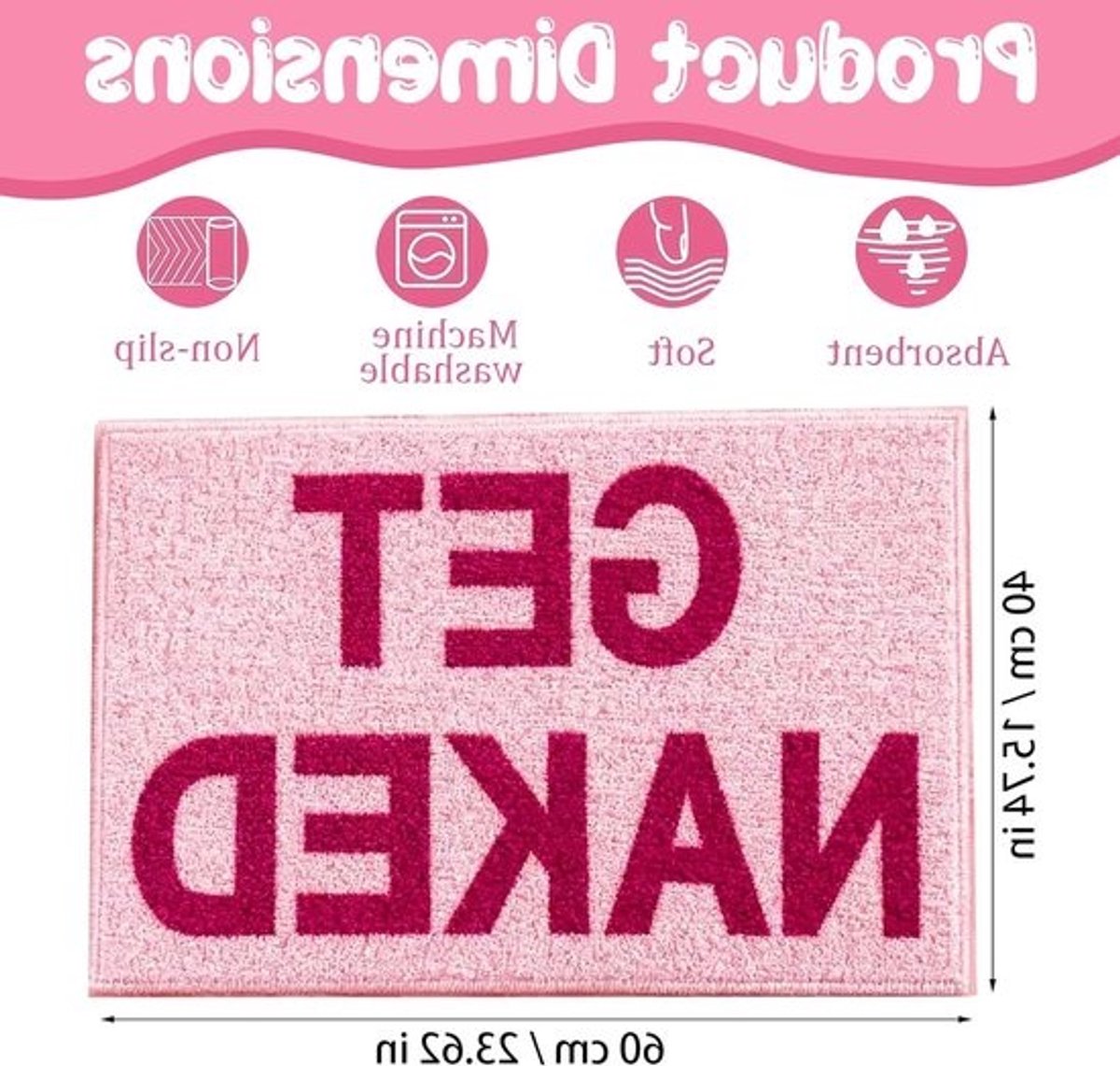 SnelShoppen - Get Naked badmat roze 40 x 60 cm - Antislip en wasbaar voor badkamer en hotels