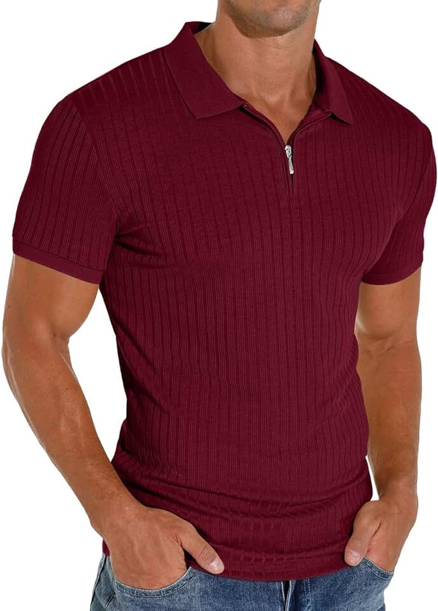 Poloshirts voor heren met rits klassieke stretch slim fit T-shirts Casual&Work