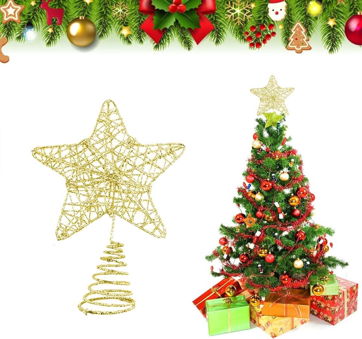 Kerstboom Top Star, 20 x 25 cm, goud, 1 stuk