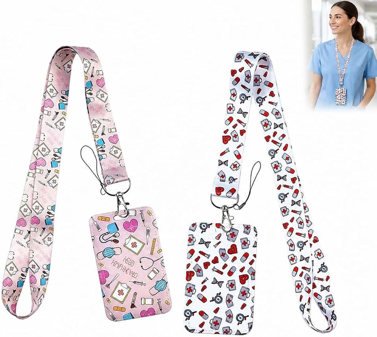 Houder met Lanyard, 2 Stuks, Duurzaam Polyester, Geschikt voor Identiteitskaarten, Telefoons en Werkvergunningen, Ideaal voor Ziekenhuizen, Scholen en Kantoor