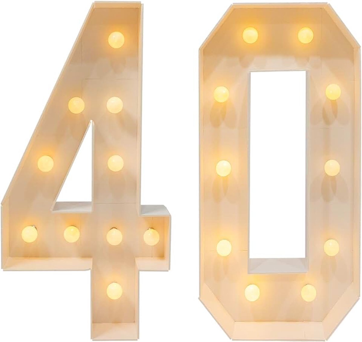 Dimensionale cijferlijst voor 40e verjaardag, lichtgevende cijfers voor verjaardagsdecoraties met 20 led-lampen, doe-het-zelf verjaardagsfeestdecoratie