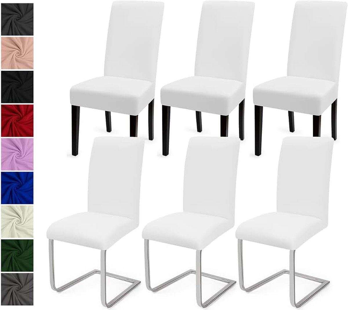 Stoelhoezen Set van 6 Universele Eetstoelhoezen Stretch Stoelhoes Moderne Stoelovertrek Afneembare Wasbare Eetkamerstoelhoezen Stoelbekleding voor Bruiloft,Party,Huis,Eetkamer,Hotel (Wit,Set van 6)-C