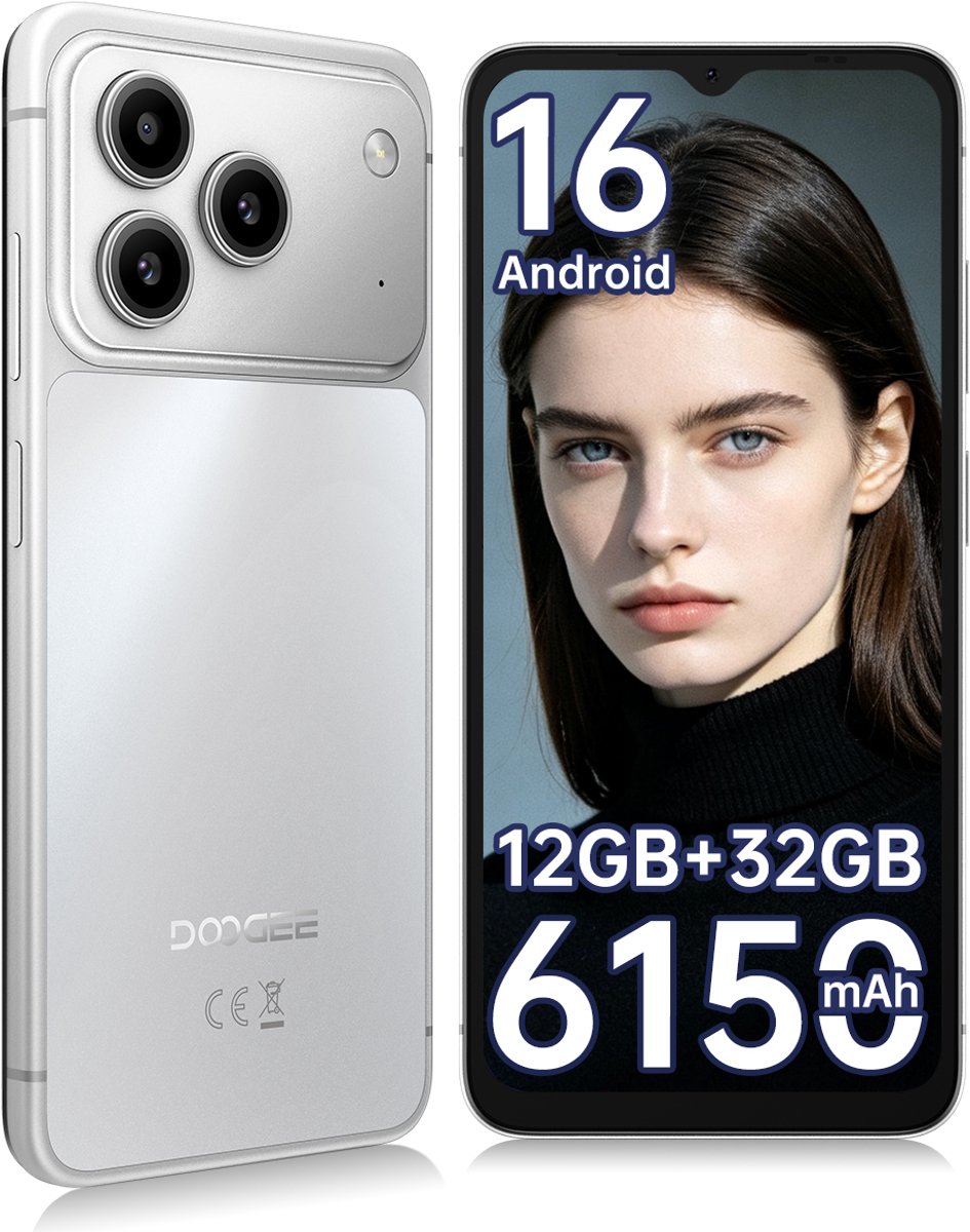 DOOGEE Note 57 Lite Smartphone - 6,56" - Android 16 - 12GB(3+9) RAM - 32GB ROM - 6150 mAh - Lichtgewicht 195 g - Zilver
