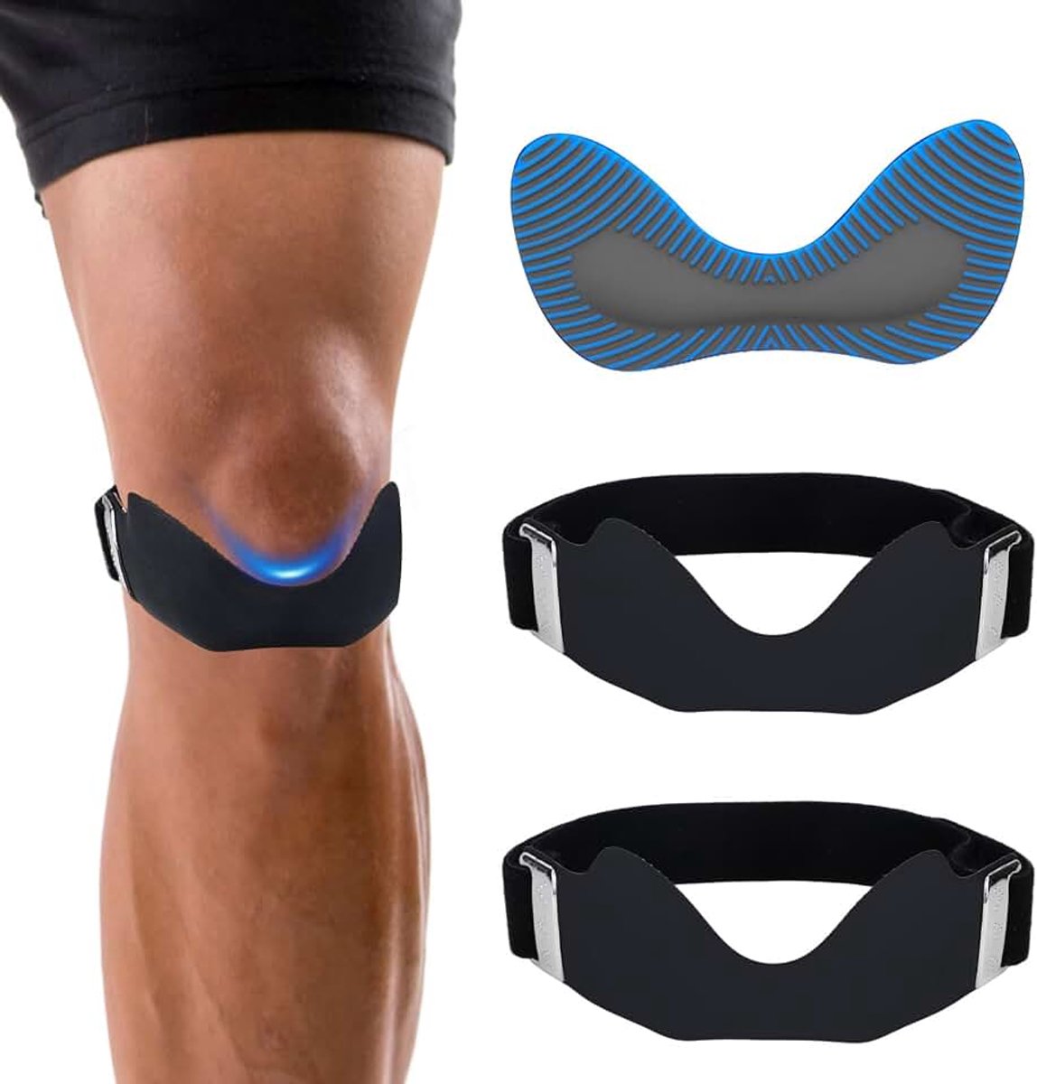 2st Knieschijfpeesondersteuningsband, Siliconen Kniebrace Kniestabilisator Verstelbare Antislip Knieschijfband voor Vrouwen Mannen Hardlopen Wandelen Basketbal Fitness Tennis Fietsen (Zwart)