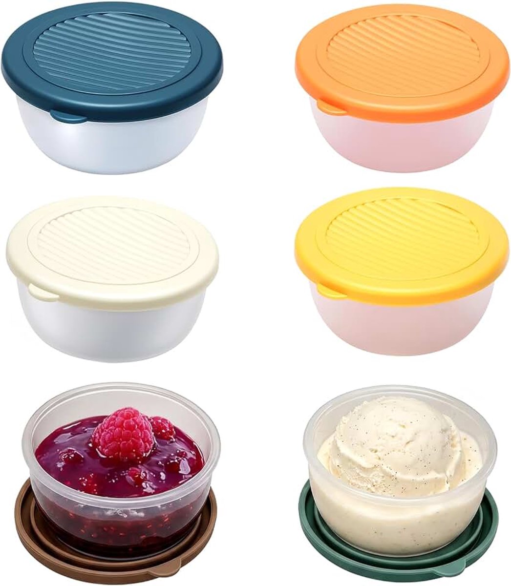 6 stuks kleine plastic containers met deksels, 75 ml herbruikbare sauspotten met deksels, kleine potjes, kleine voedselcontainers, kleine plastic potten met deksels voor snackdips