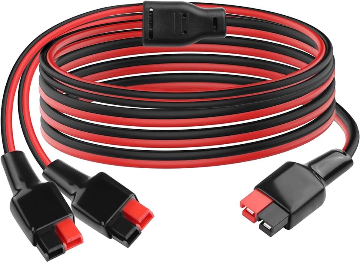 Y-splitterkabel op zonne-energie, Anderson-verlengkabel 14AWG voor snel opladen met zonnepaneel, batterij, draagbare generator voor campers (1 tot 2 6FT)