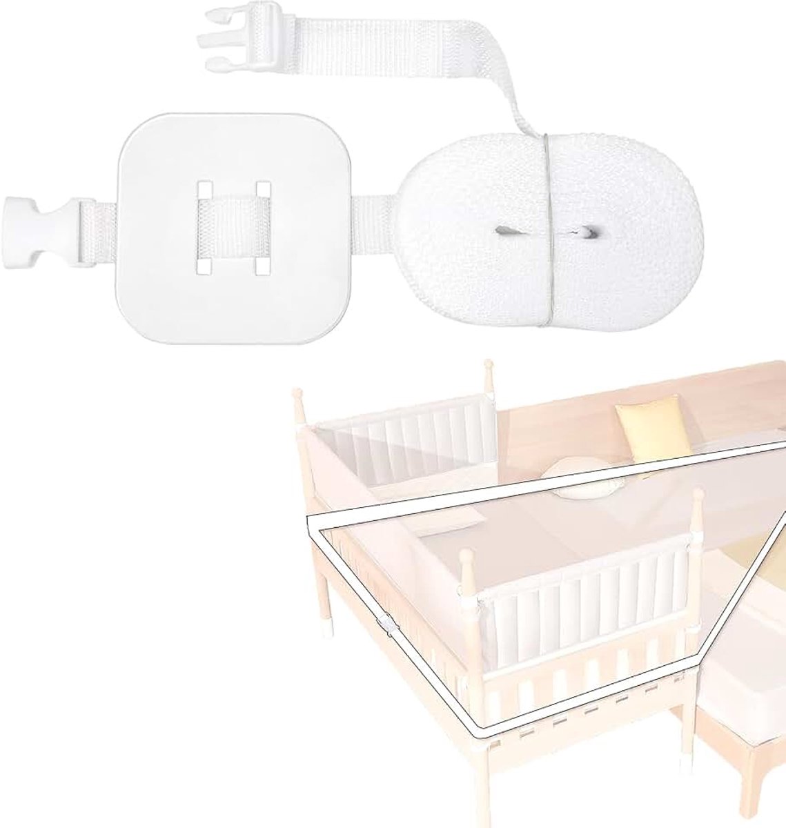 Riem voor kinderbed, 6 m riem voor kinderbed, bevestigingsriem voor kinderbed, bevestigingsriem voor kinderbed, veilige bevestiging, wit