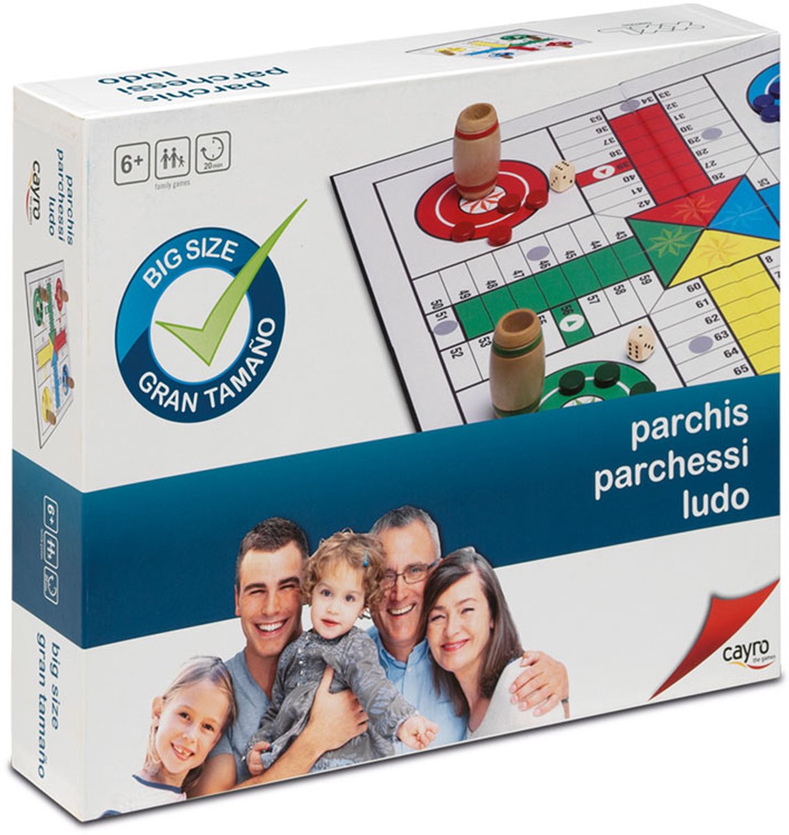 Cayro Parchis XXL - Klassiek Bordspel op Extra Groot Formaat - Speelbord 50x50 cm - 16 Grote Houten Fiches, 4 Dobbelbekers en 4 Dobbelstenen - Ideaal voor Kinderen en Ouderen - 2-4 Spelers - Vanaf 6 Jaar - Cayro Collection