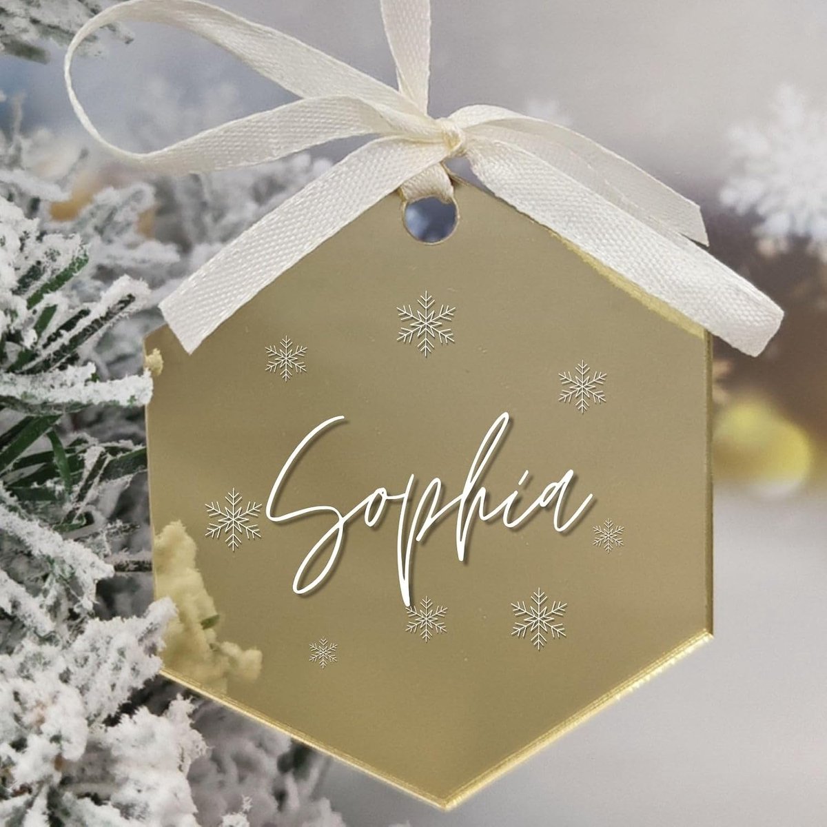 20 x zeshoekige acryldecoratie met gouden spiegel en gat, zeshoekige vorm, 7,6 cm, voor doe-het-zelf acryl sleutelhangers, huwelijksgeschenken, kerstversiering