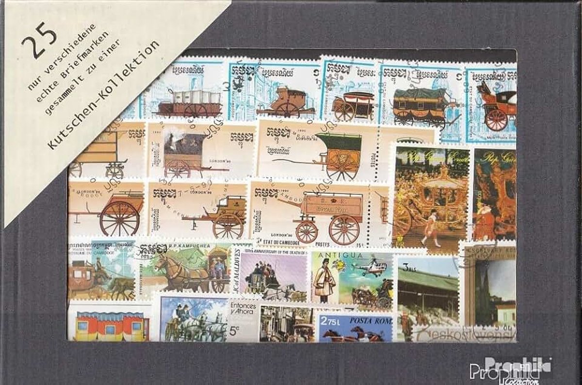 Motieven 25 verschillende Rijtuigen Postzegels (Postzegels voor verzamelaars) paarden