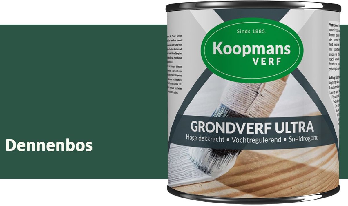 Koopmans Grondverf Ultra – Grondverf Hout & Metaal Binnen en Buiten – Vochtregulerende Primer – Hoge Dekking – Zijdeglans – Dennenbos – 1,5 l