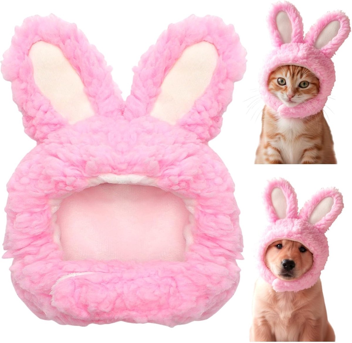 Hoeden voor katten, konijnenmuts voor katten, huisdieraccessoires, schattige hoofdbedekking, winterkostuum voor katten en kleine honden (roze)