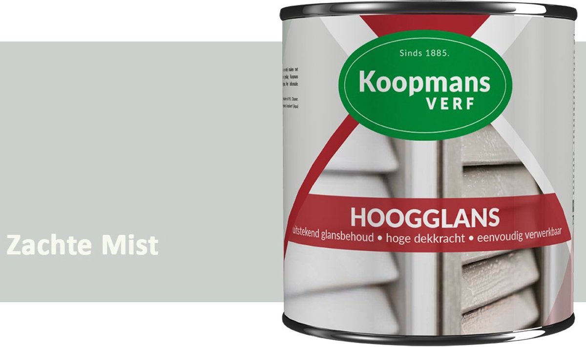 Koopmans Hoogglans Lakverf Binnen & Buiten – Voor Hout en Metaal – Krasvast – Hoge Dekkracht – Kozijnen, Deuren & Meubels – Zachte Mist – 750 ml