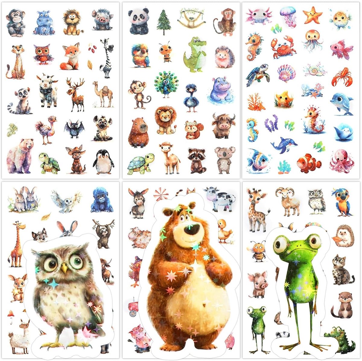 Glitter Dierlijke Stickers - 12 Bladen met Laserfolie voor Kinderen - Perfect voor Scrapbooking, Kalenders en Cadeaus
