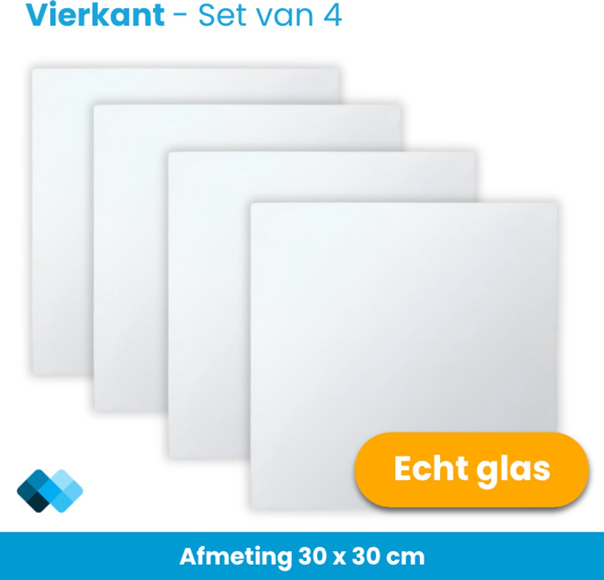 Glazen Plakspiegels Vierkant 30x30 cm – Set van 4 – Zelfklevend – Echt Glas – Spiegelwand