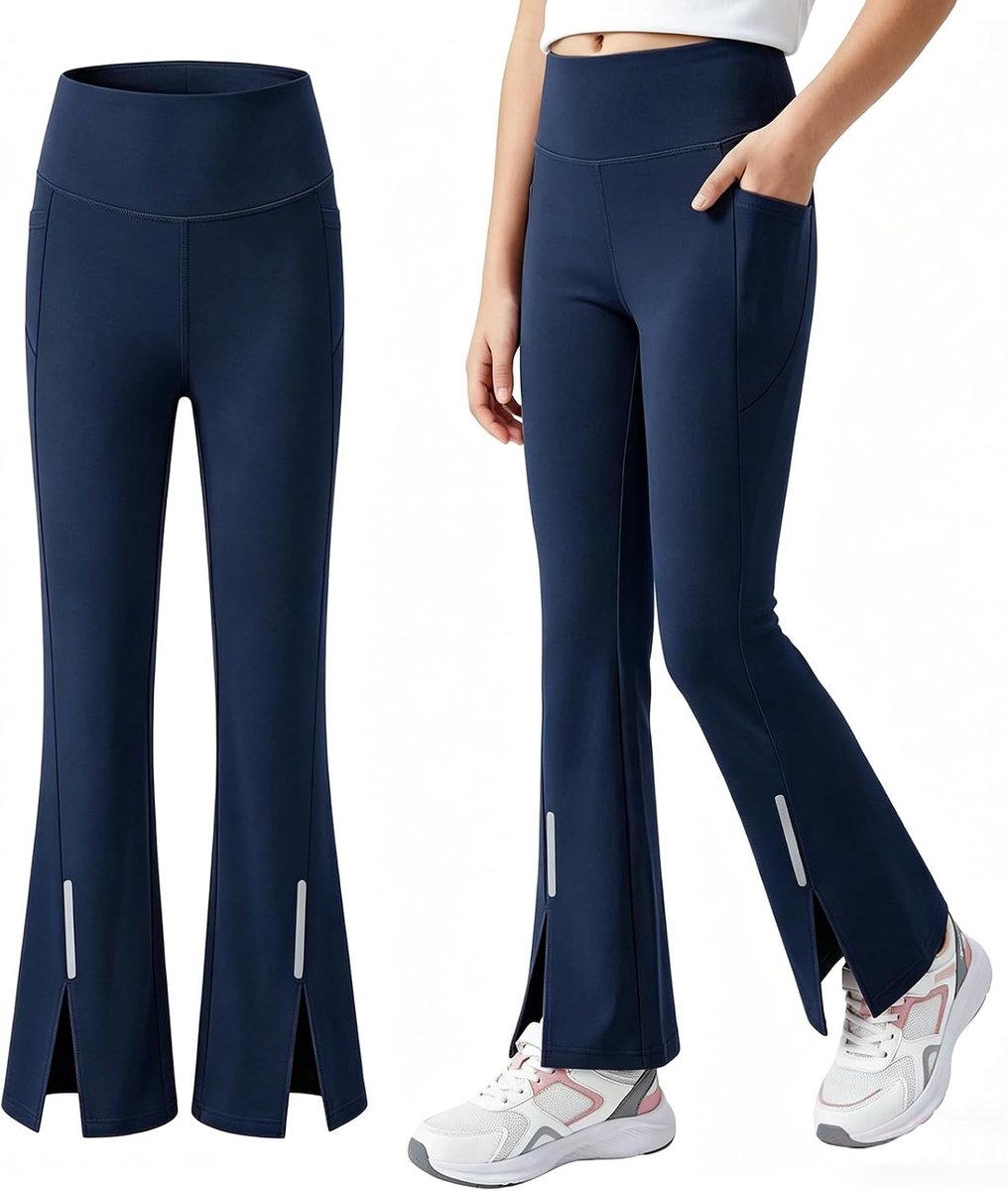 sportlegging voor meisjes met UPF 50-zonbescherming, flared broek met reflecterende strepen en zakken, ademende dans- en trainingslegging, lichte broek voor 7-15 jaar