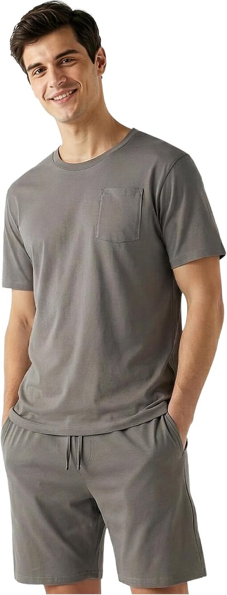 Trend Pyjamaset voor mannen en tieners, 2 stuks zachte ademende pyjama, T-shirt en pyjamabroek met zakken, loungeset, cadeaus voor mannen