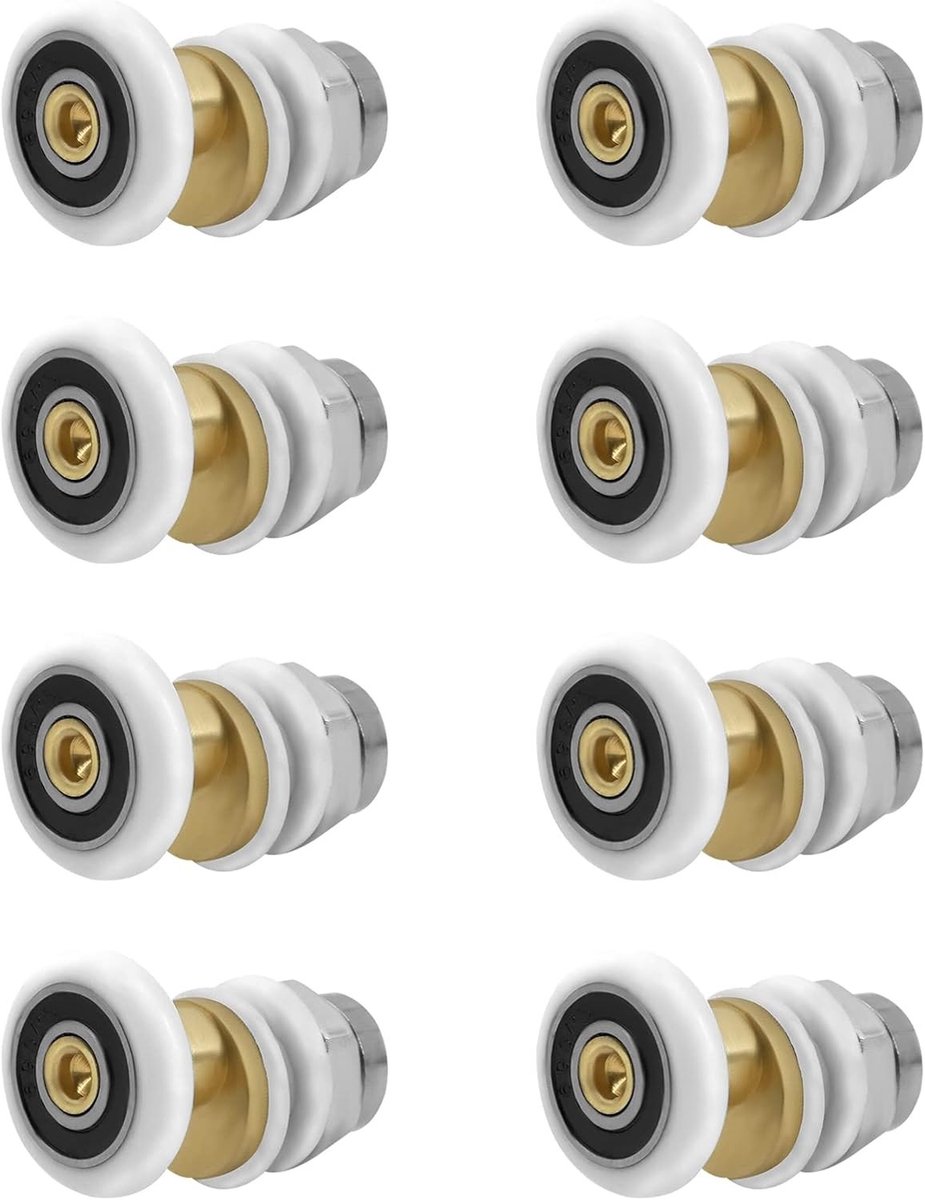 Douchedeur scharnier - Nylon wielen 23 mm - Waterdicht en roestvrij - Voor 4-6 mm glazen deuren - 8 stuks