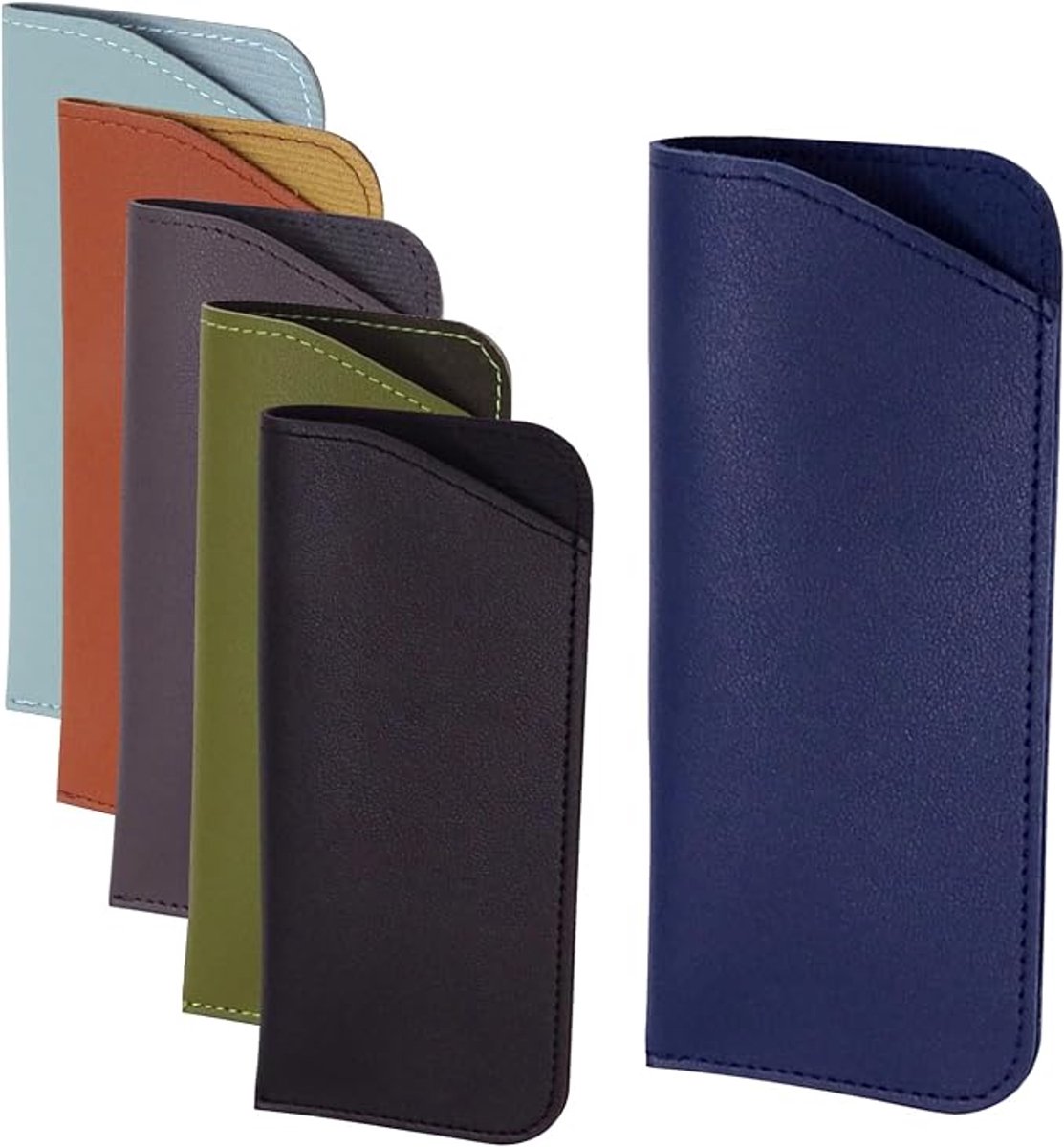 Leren brillenkoker en -etui - 6-delige set - 17,5*7,5 cm - Leren opvouwbare zonnebrillenkoker - Zonnebrillenkoker set - Leren brillenetui - Platte zachte brillenkoker - Brillenetui - Unisex - Geschikt voor de meeste brillen