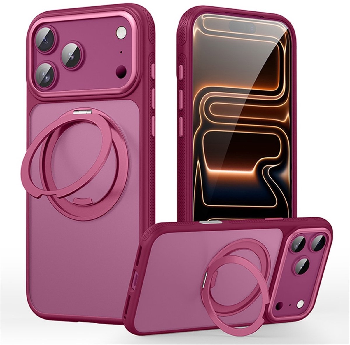 Coverup Hoesje - Geschikt voor iPhone 18 Pro Max / 17 Pro Max Hoesje - Coverup TPU Back Cover met 360° MagSafe Ring Kickstand - Pink