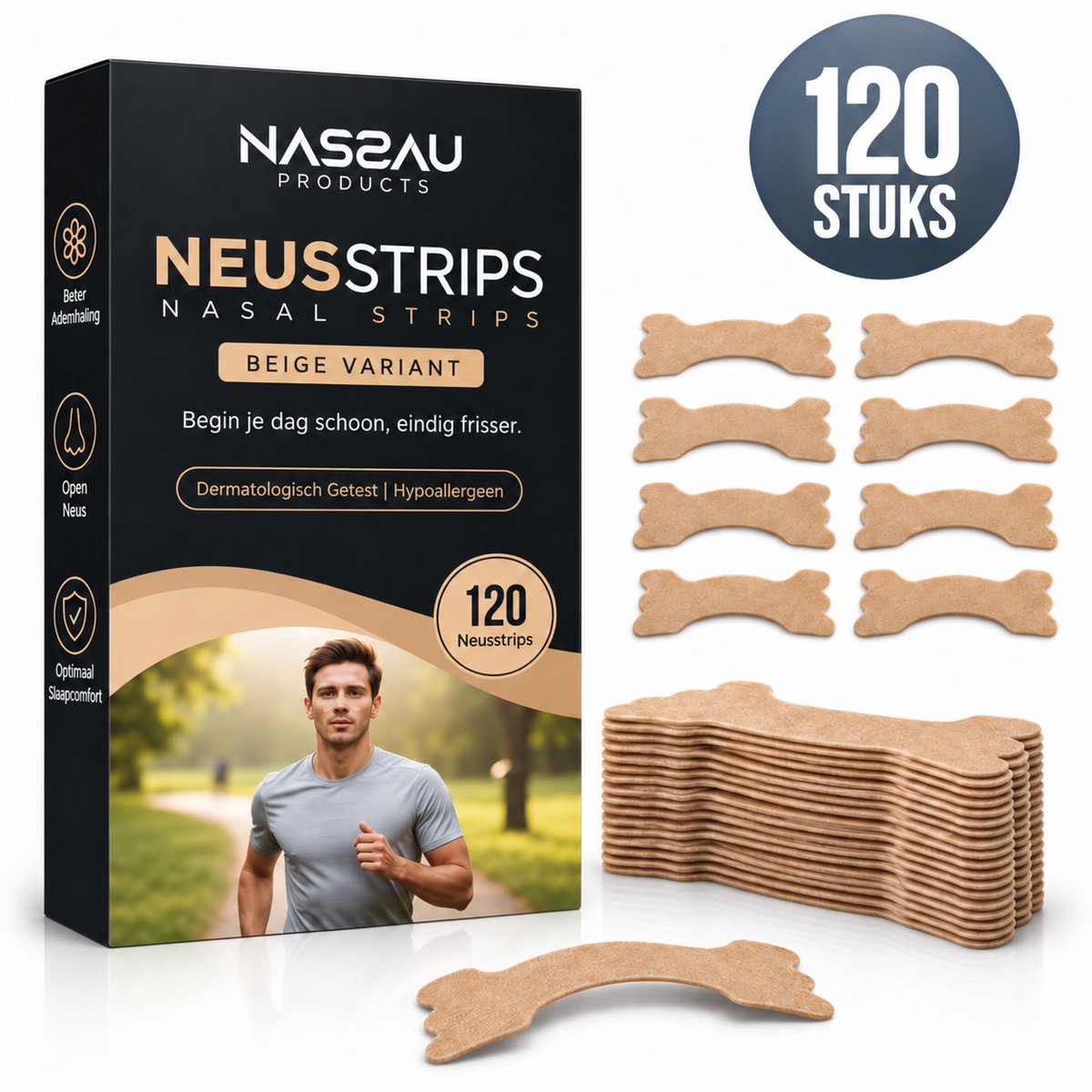 Neusstrips - (120 Stuks) - 5 maanden voorraad - Neustrip - Neusstrips sport - Neuspleisters - Sporten - Hardlopen - Snurken – Neusspreider – Nachtrust Neuspleisters