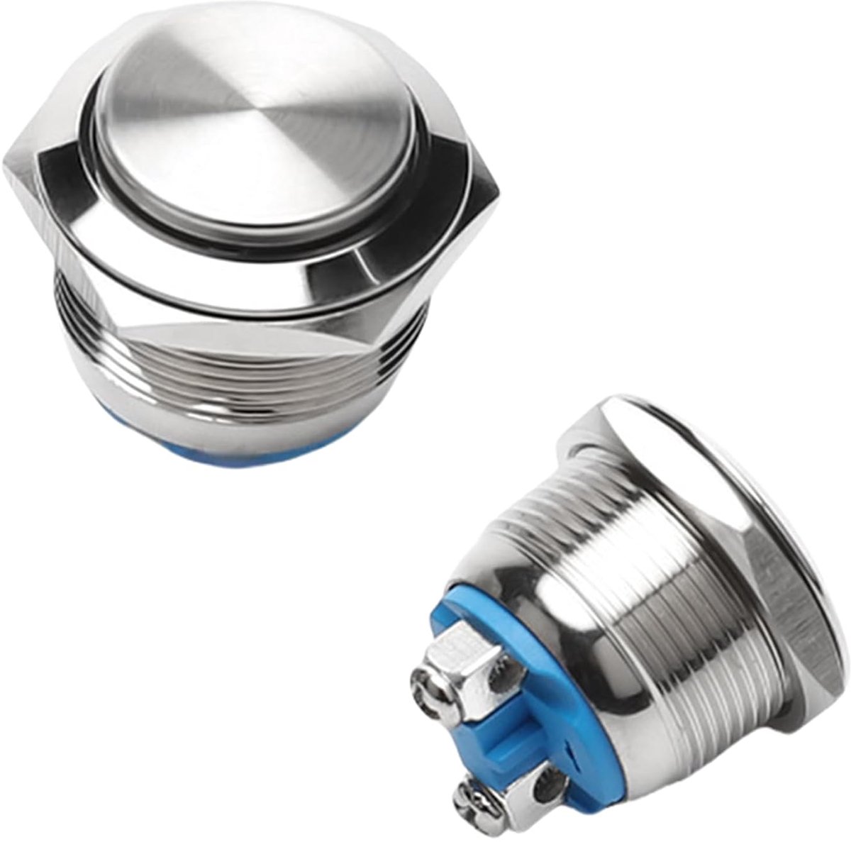 2 stuks 16 mm knoppen, momentane knop, drukknop belknop, ronde startknop, waterdichte drukschakelaar, 250 V 220 V AC 12 V 24 V 36 V DC 3 A schroefklemmen belknop roestvrij staal voor auto's