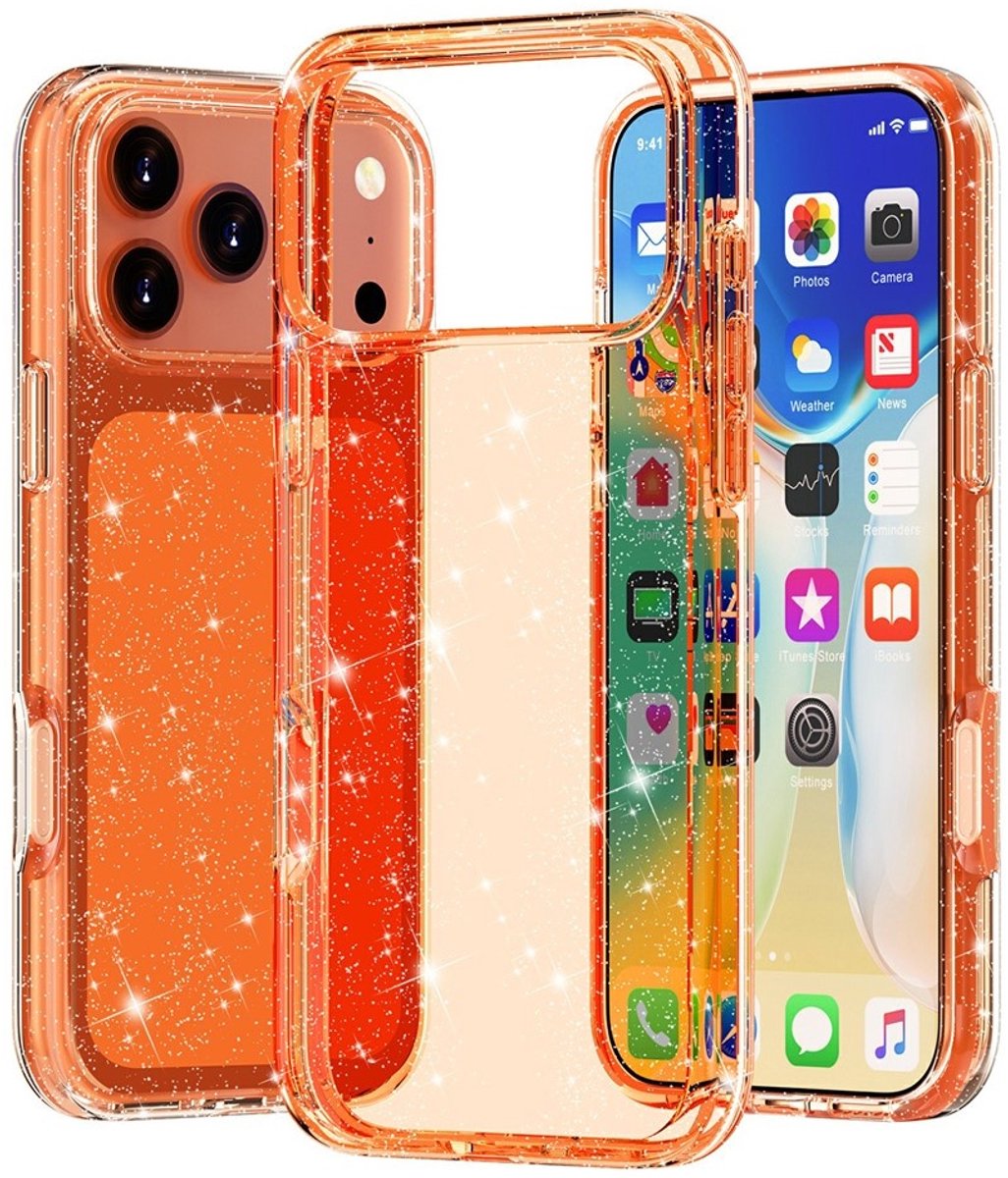 Coverup Hoesje - Geschikt voor iPhone 18 Pro Max Hoesje - Coverup Glitter TPU Back Cover - Oranje