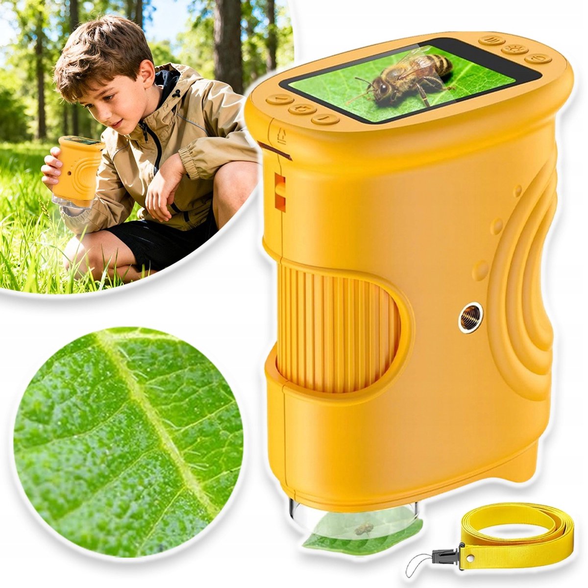 Microscoop Met 2mp Resolutie 1000x Vergroting 8 LED-Lampjes 32mb Opslag - 3 Helderheidsstanden 600mAh USB-Oplaadbare Batterij Draagkoord Schokbestendige ABS-Behuizing - Ideaal Cadeau Voor Kinderen Vanaf 6 Jaar